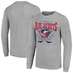 Columbus Blue Jackets - Starter '80s Inspired Team Logo Long Sleeve T-Shirt Heather Gray