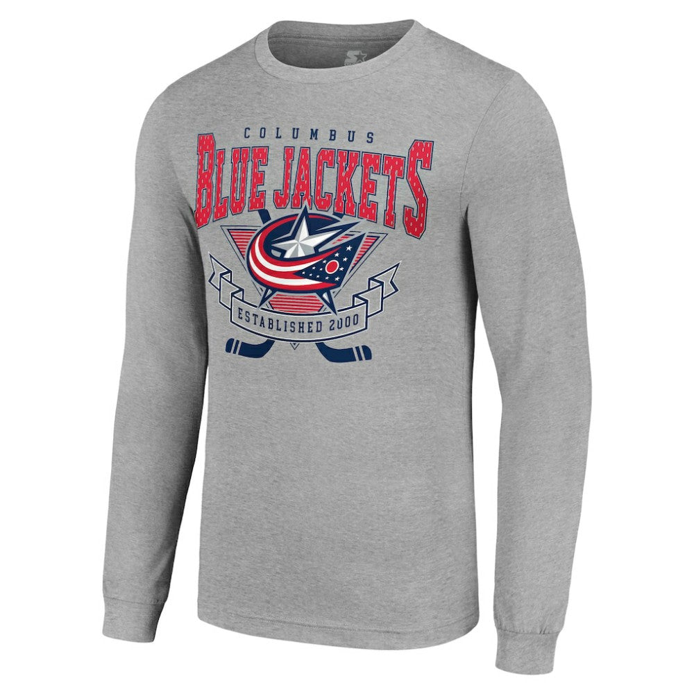 Columbus Blue Jackets - Starter '80s Inspired Team Logo Long Sleeve T-Shirt Heather Gray