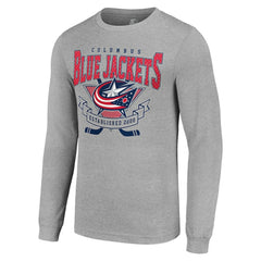Columbus Blue Jackets - Starter '80s Inspired Team Logo Long Sleeve T-Shirt Heather Gray