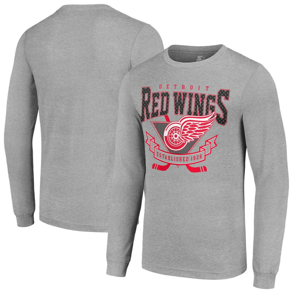 Detroit Red Wings - Starter '80s Inspired Team Logo Long Sleeve T-Shirt Heather Gray