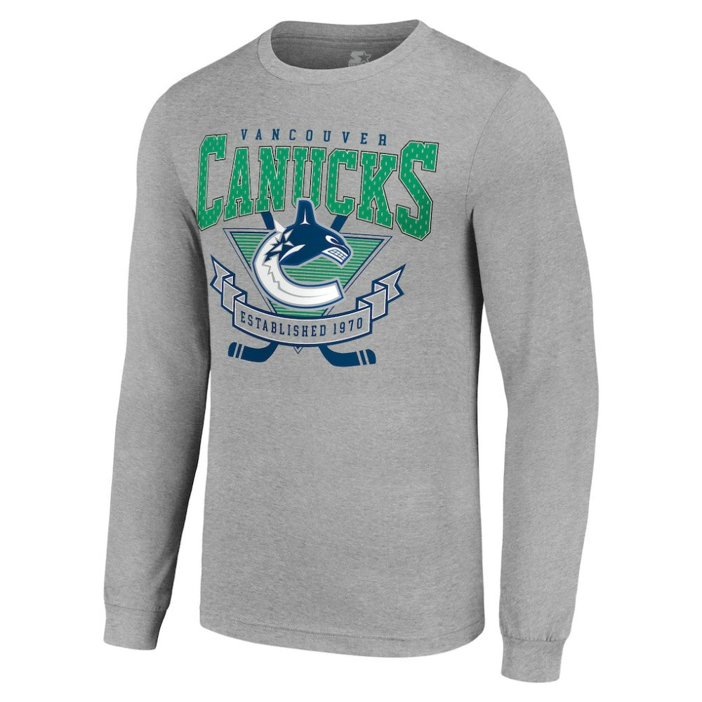 Vancouver Canucks - Starter '80s Inspired Team Logo Long Sleeve T-Shirt Heather Gray