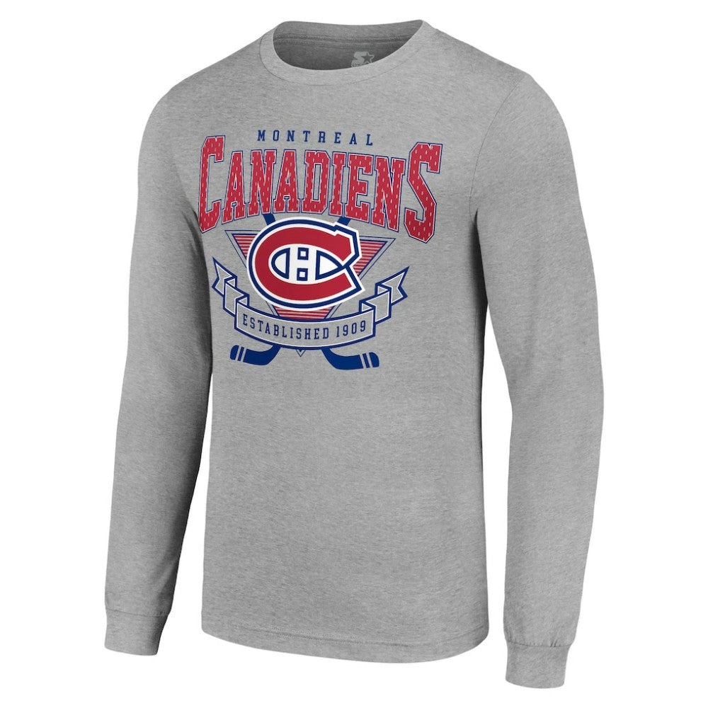 Montreal Canadiens - Starter '80s Inspired Team Logo Long Sleeve T-Shirt Heather Gray