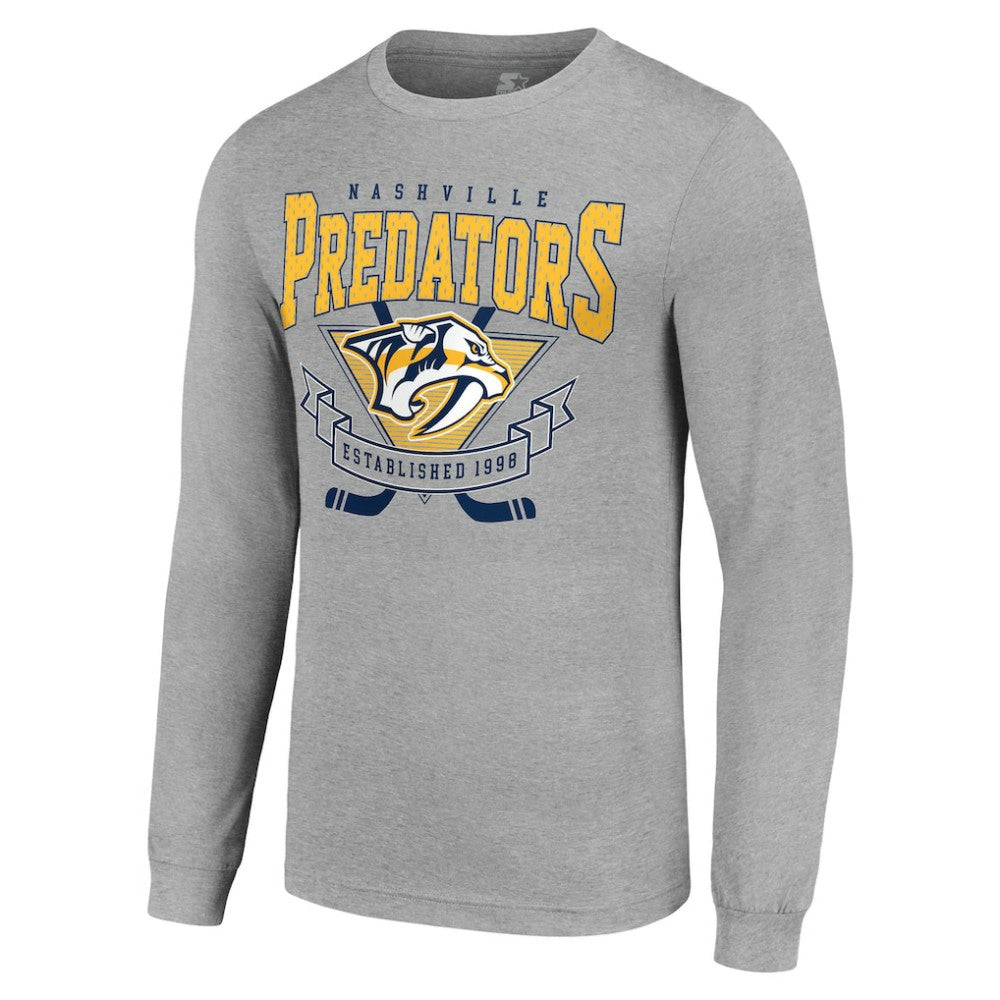 Nashville Predators - Starter '80s Inspired Team Logo Long Sleeve T-Shirt Heather Gray