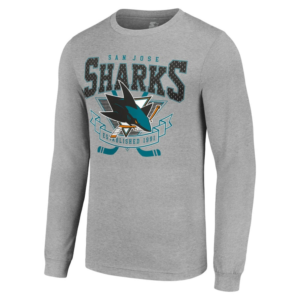 San Jose Sharks - Starter '80s Inspired Team Logo Long Sleeve T-Shirt Heather Gray