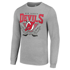 New Jersey Devils - Starter '80s Inspired Team Logo Long Sleeve T-Shirt Heather Gray