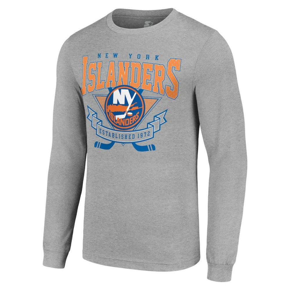 New York Islanders - Starter '80s Inspired Team Logo Long Sleeve T-Shirt Heather Gray