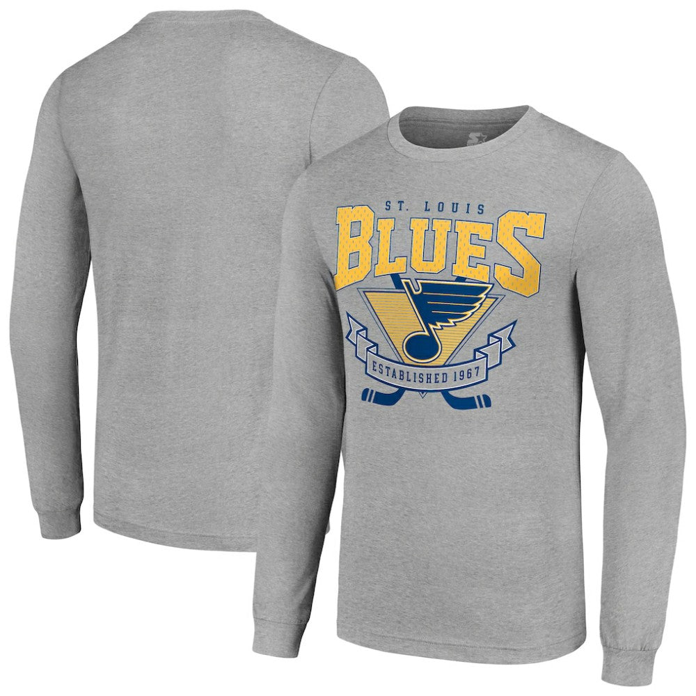 St. Louis Blues - Starter '80s Inspired Team Logo Long Sleeve T-Shirt Heather Gray