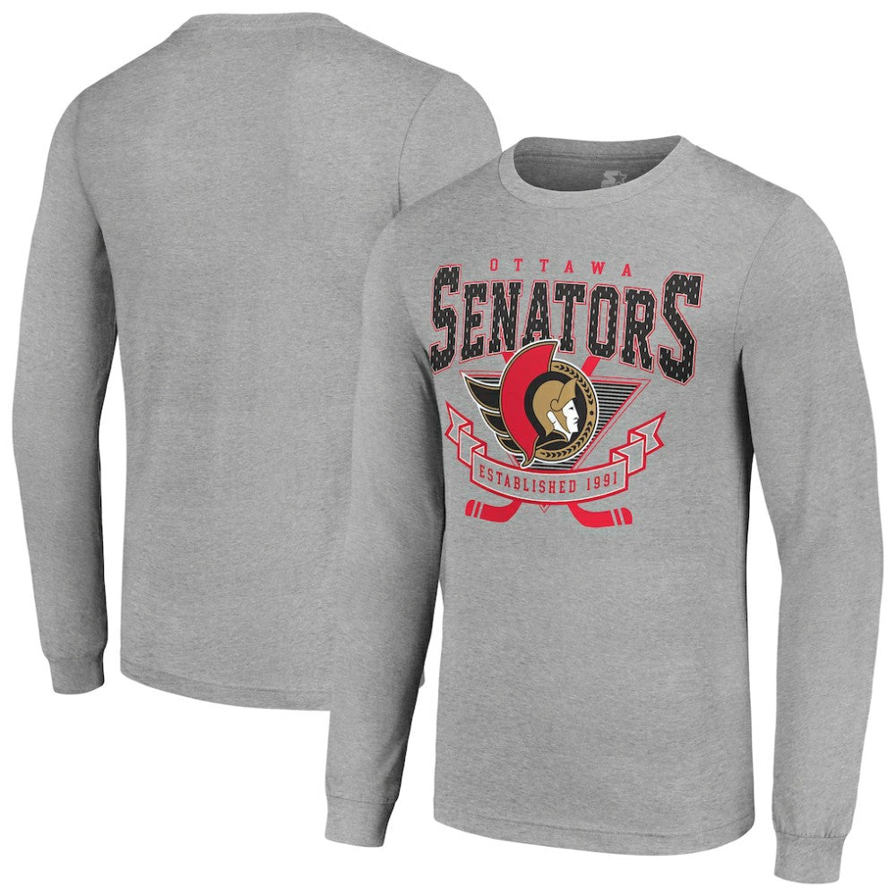 Ottawa Senators - Starter '80s Inspired Team Logo Long Sleeve T-Shirt Heather Gray