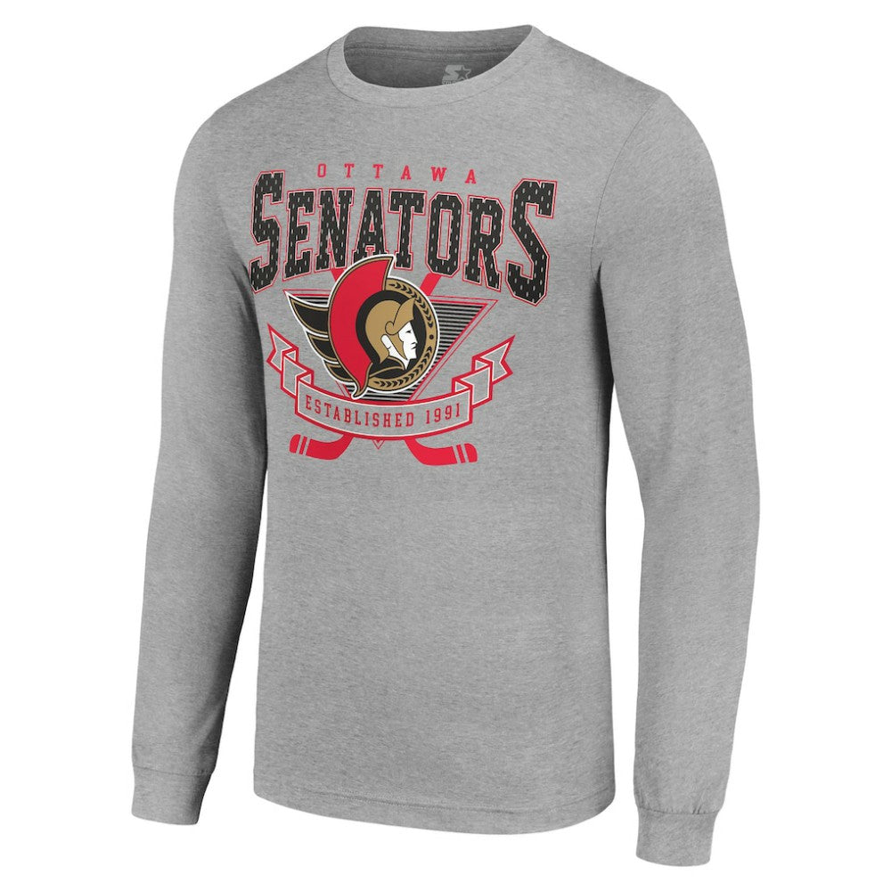 Ottawa Senators - Starter '80s Inspired Team Logo Long Sleeve T-Shirt Heather Gray
