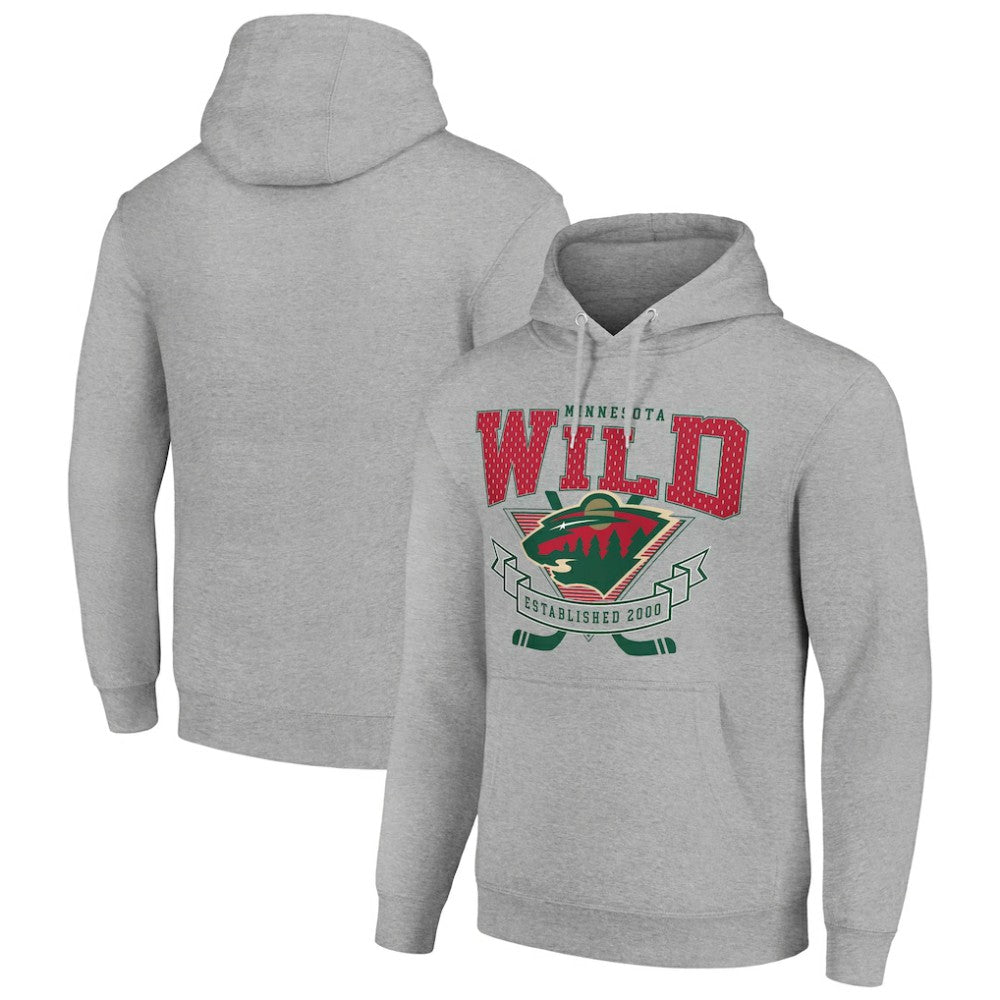 Minnesota Wild - Starter Team Logo Graphic Fleece Tri-Blend Pullover Hoodie Heather Gray