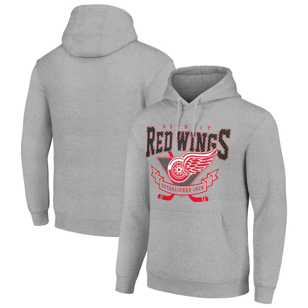 Detroit Red Wings - Starter Team Logo Graphic Fleece Tri-Blend Pullover Hoodie Heather Gray