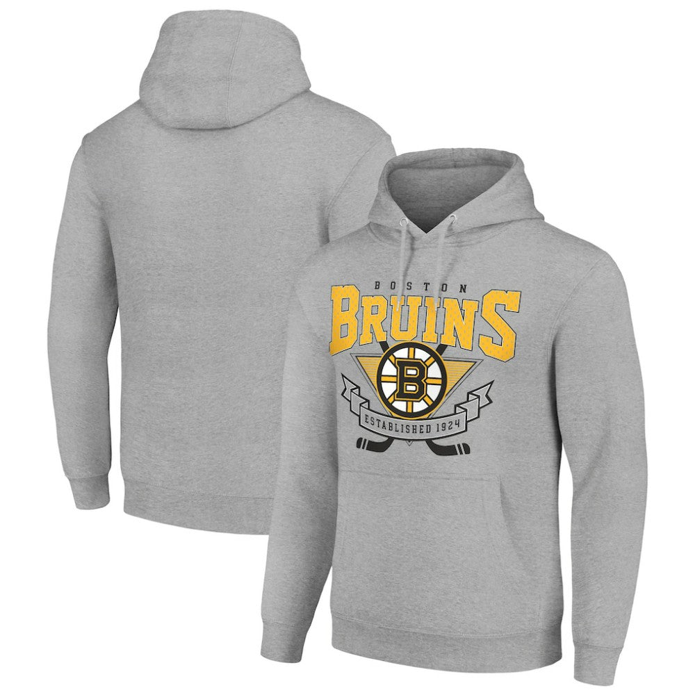 Boston Bruins Starter Team Logo Graphic Fleece Tri-Blend Pullover Hoodie Heather Gray