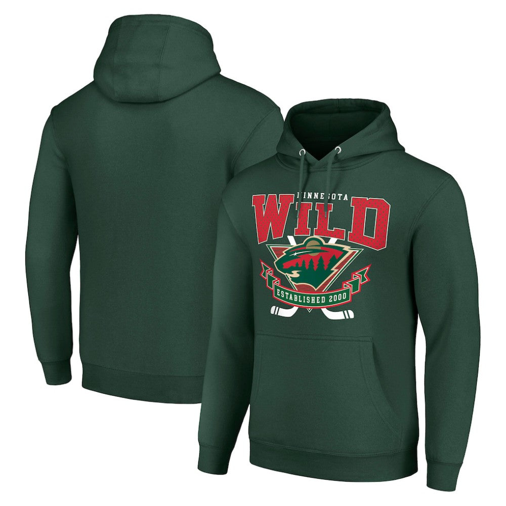 Minnesota Wild - Starter Team Logo Graphic Fleece Tri-Blend Pullover Hoodie Olive