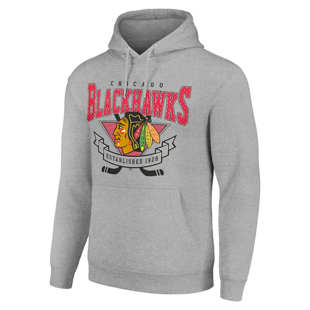 Chicago Blackhawks Starter Team Logo Graphic Fleece Tri-Blend Pullover Hoodie Heather Gray