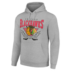 Chicago Blackhawks Starter Team Logo Graphic Fleece Tri-Blend Pullover Hoodie Heather Gray