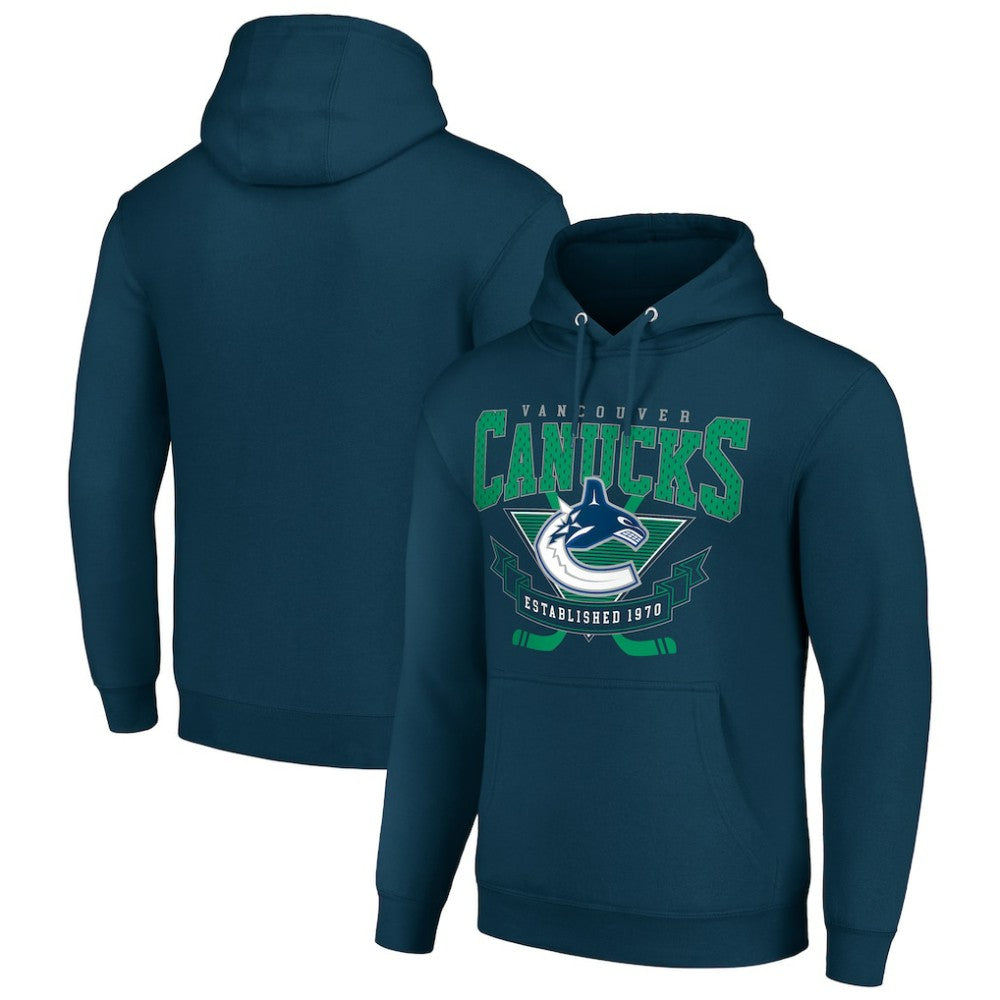 Vancouver Canucks - Starter Team Logo Graphic Fleece Tri-Blend Pullover Hoodie Navy