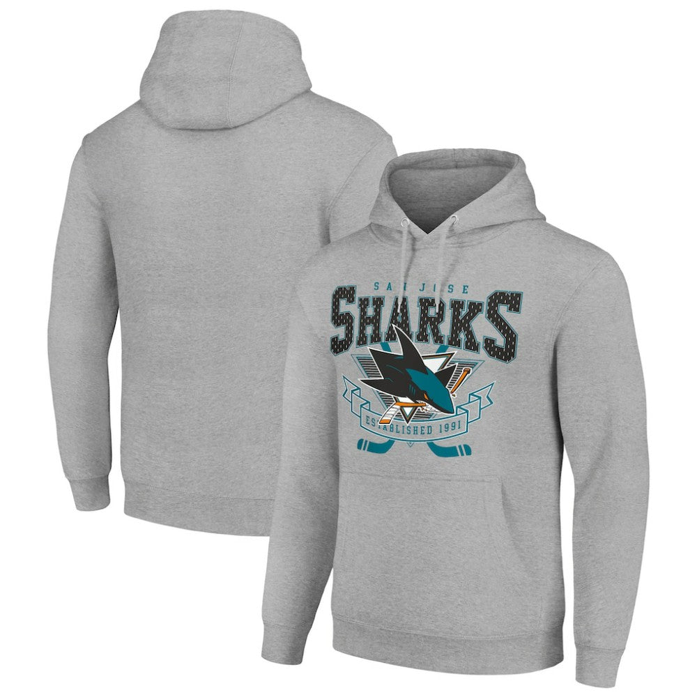 San Jose Sharks - Starter Team Logo Graphic Fleece Tri-Blend Pullover Hoodie Heather Gray