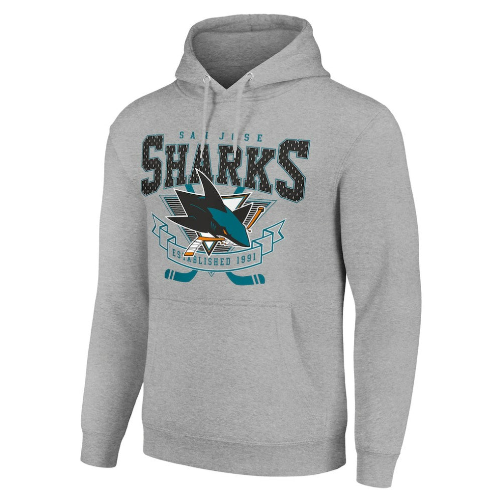 San Jose Sharks - Starter Team Logo Graphic Fleece Tri-Blend Pullover Hoodie Heather Gray