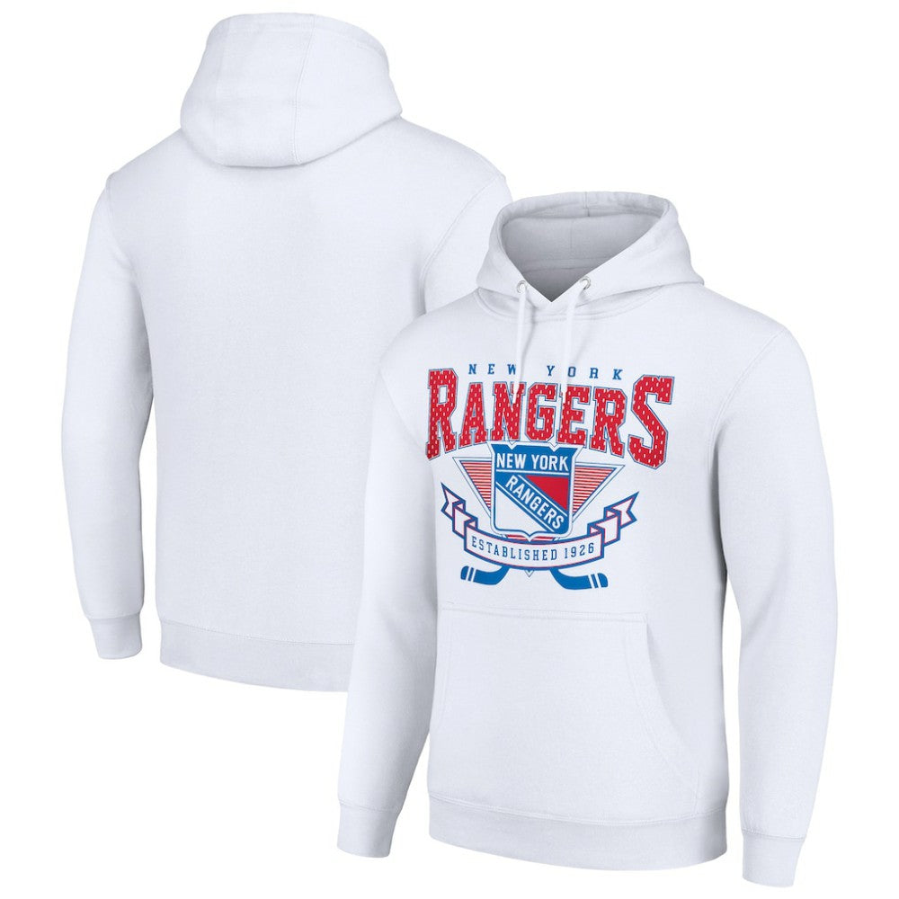 New York Rangers Starter Team Logo Graphic Fleece Tri-Blend Pullover Hoodie White