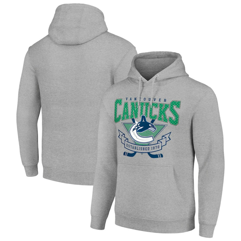 Vancouver Canucks - Starter Team Logo Graphic Fleece Tri-Blend Pullover Hoodie Heather Gray