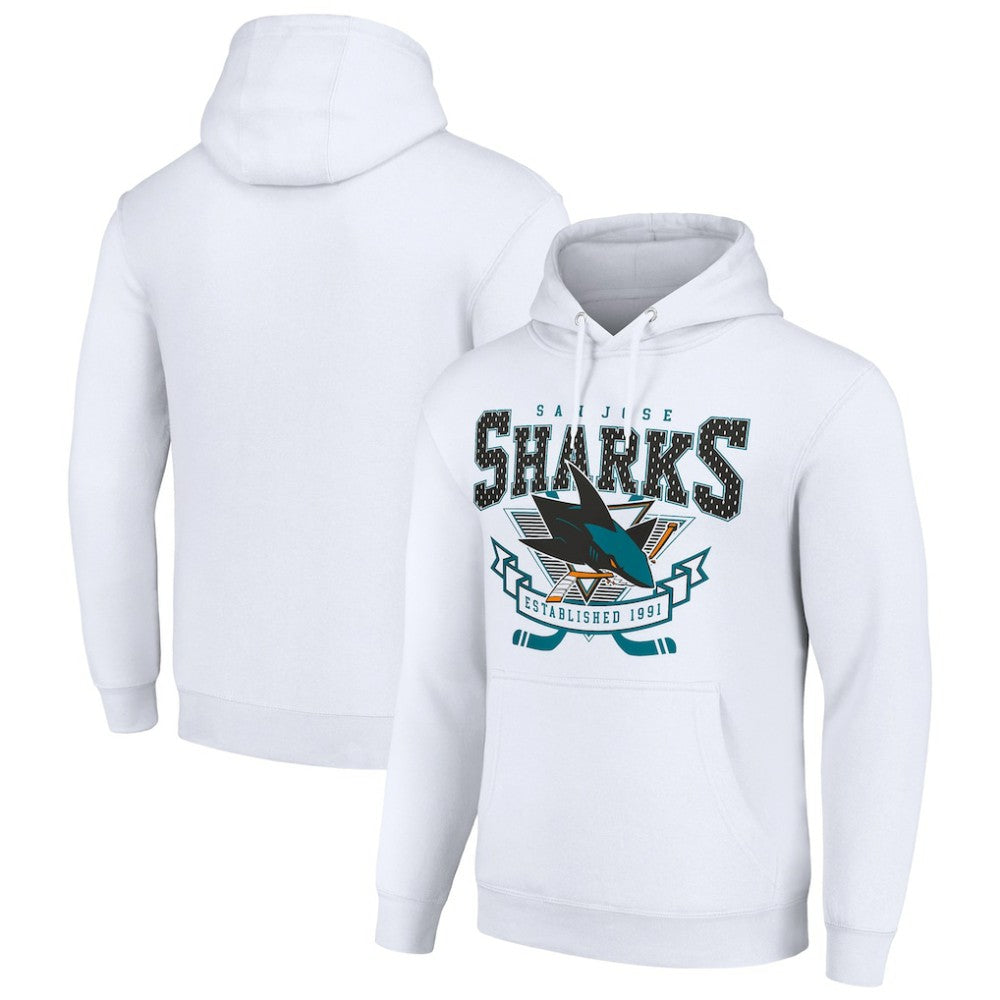 San Jose Sharks - Starter Team Logo Graphic Fleece Tri-Blend Pullover Hoodie White