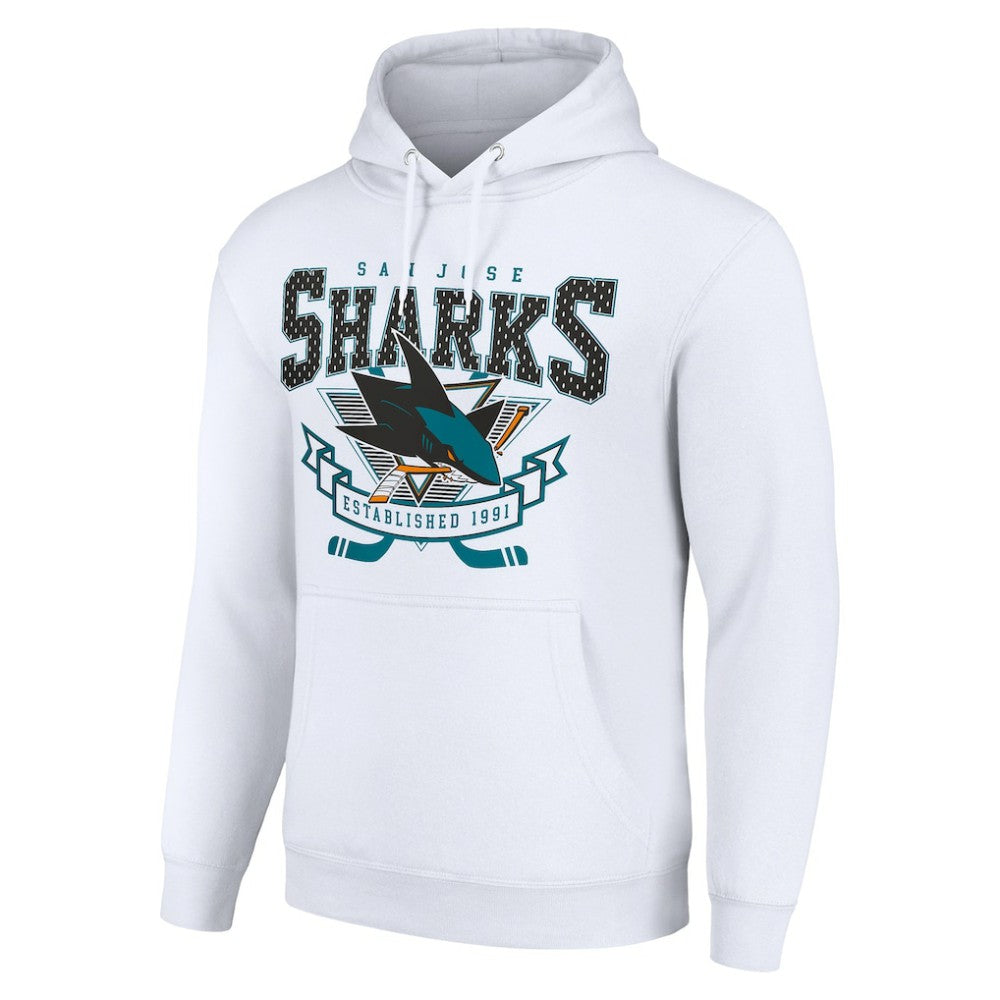 San Jose Sharks - Starter Team Logo Graphic Fleece Tri-Blend Pullover Hoodie White