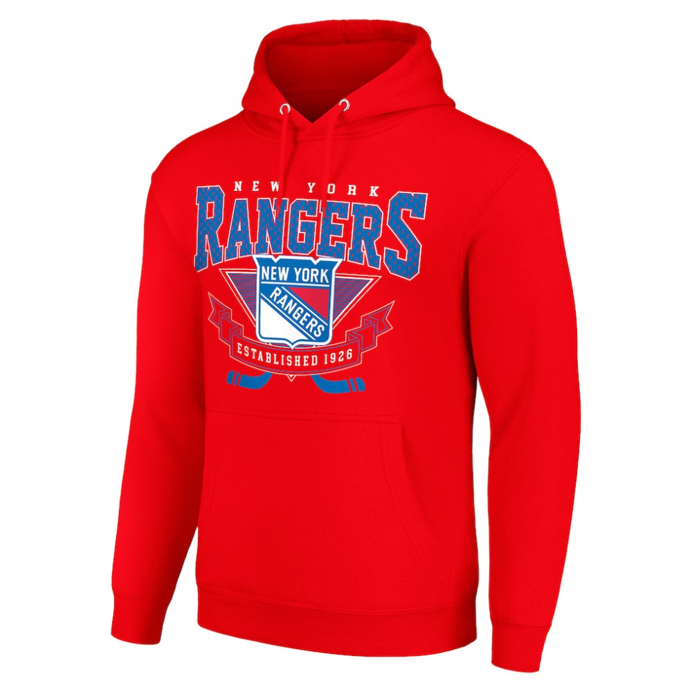 New York Rangers Starter Team Logo Graphic Fleece Tri-Blend Pullover Hoodie Red