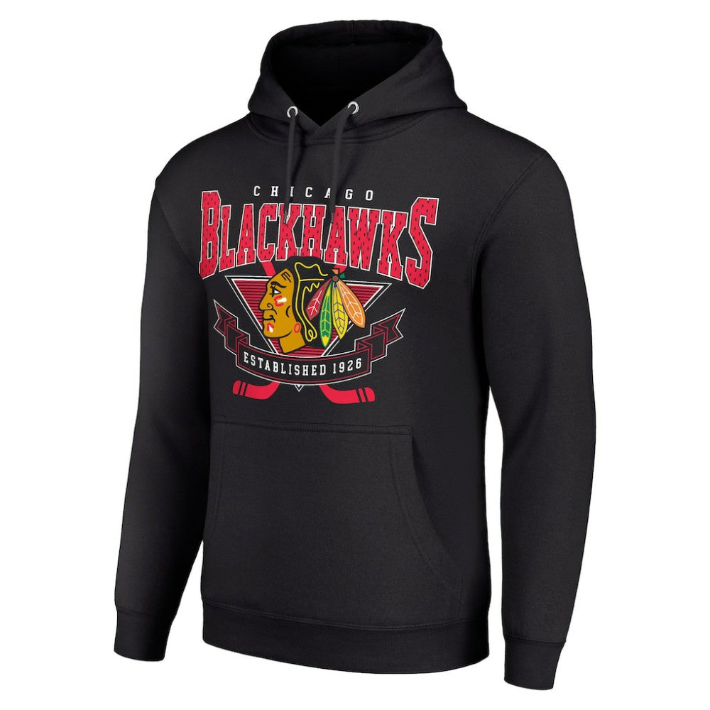 Chicago Blackhawks Starter Team Logo Graphic Fleece Tri-Blend Pullover Hoodie Black