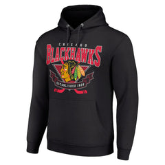 Chicago Blackhawks Starter Team Logo Graphic Fleece Tri-Blend Pullover Hoodie Black