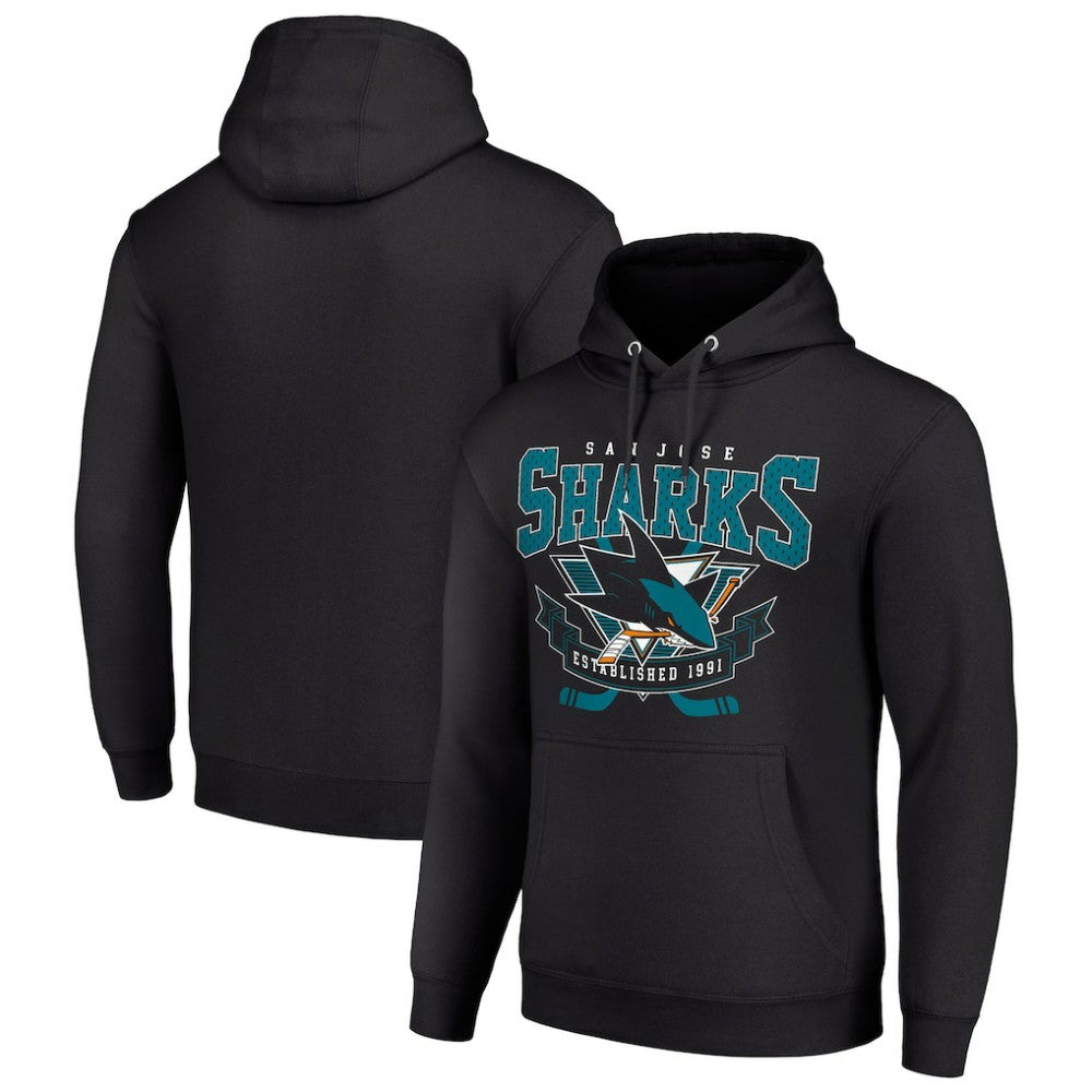 San Jose Sharks - Starter Team Logo Graphic Fleece Tri-Blend Pullover Hoodie Black