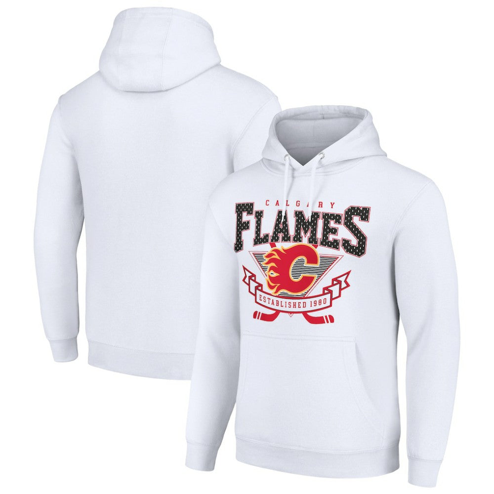 Calgary Flames - Starter Team Logo Graphic Fleece Tri-Blend Pullover Hoodie White