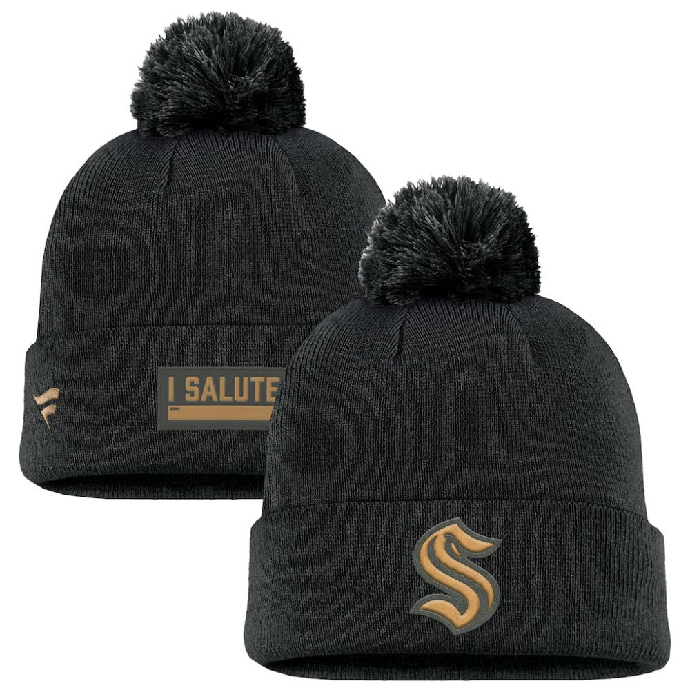 Seattle Kraken Fanatics Military Appreciation Cuffed Knit Hat with Pom Black
