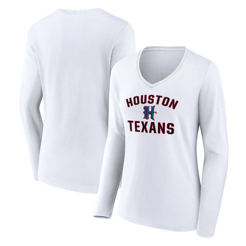 Houston Texans Women's Secondary Logo Victory Arch Long Sleeve V-Neck T-Shirt White - NFL