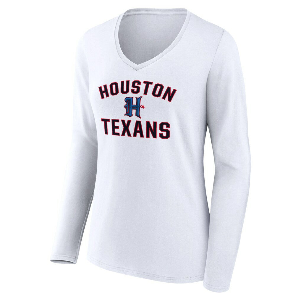 Houston Texans Women's Secondary Logo Victory Arch Long Sleeve V-Neck T-Shirt White - NFL