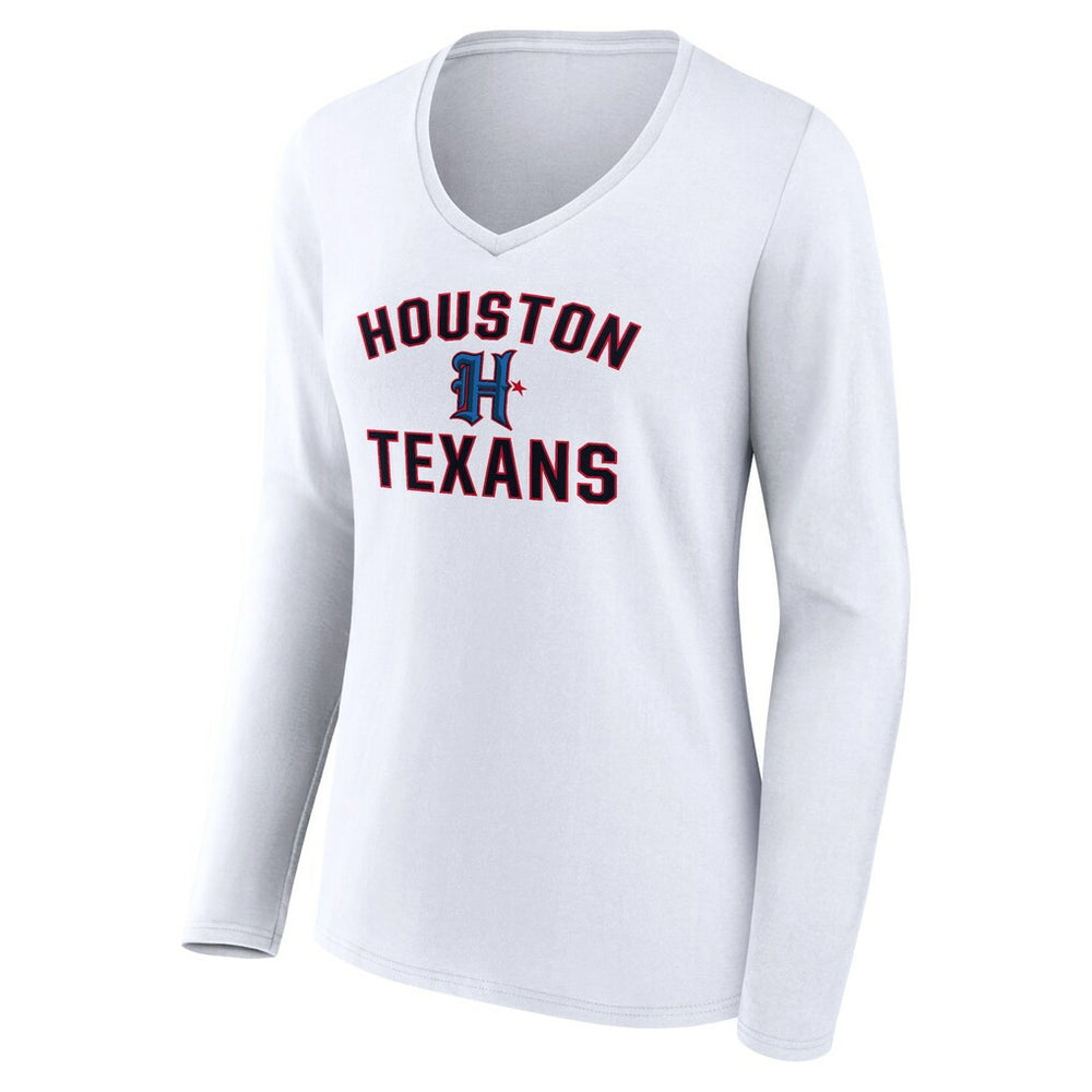 Houston Texans Women's Secondary Logo Victory Arch Long Sleeve V-Neck T-Shirt White - NFL