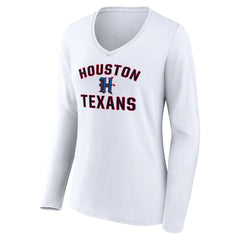 Houston Texans Women's Secondary Logo Victory Arch Long Sleeve V-Neck T-Shirt White - NFL