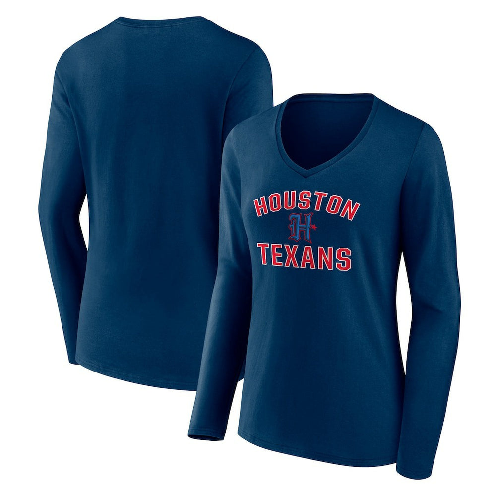 Houston Texans Women's Secondary Logo Victory Arch Long Sleeve V-Neck T-Shirt Navy - NFL