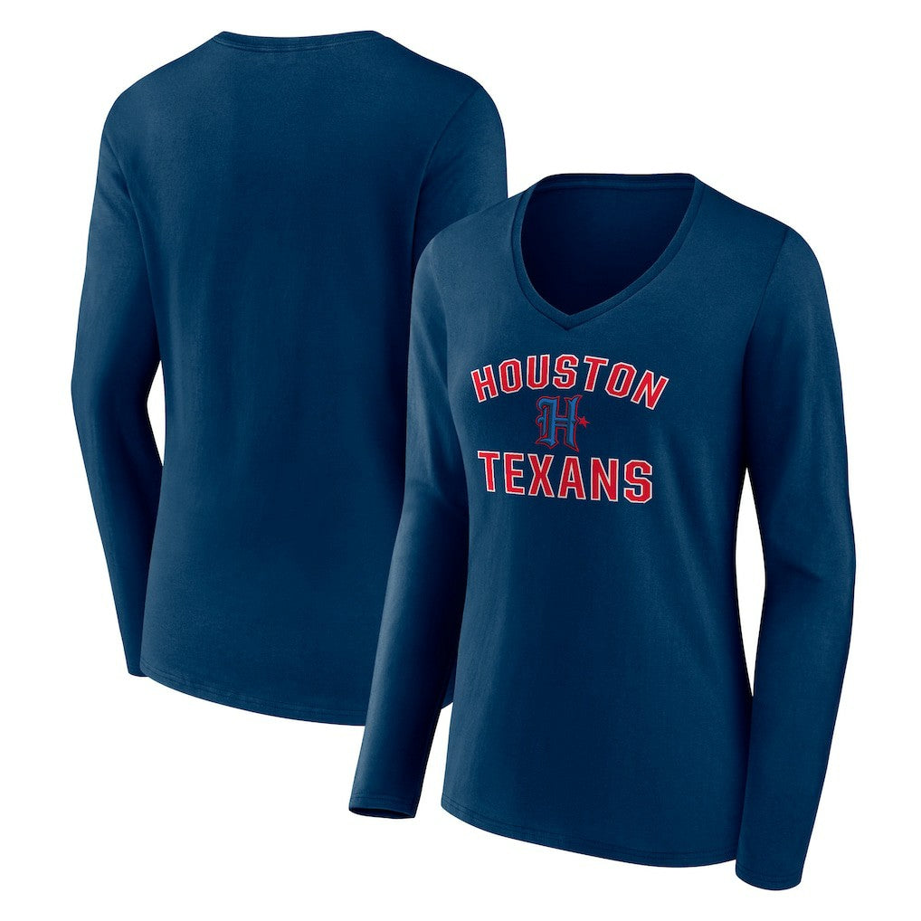 Houston Texans Women's Secondary Logo Victory Arch Long Sleeve V-Neck T-Shirt Navy - NFL
