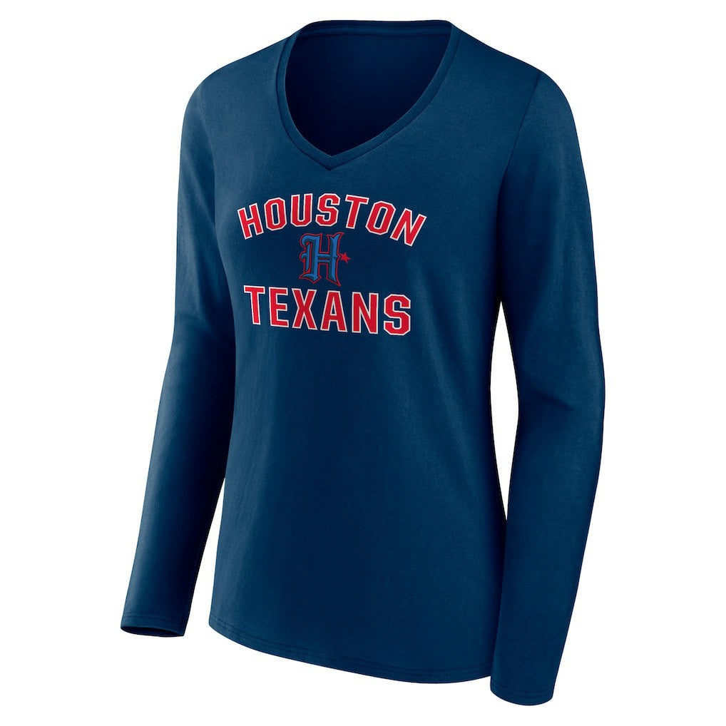 Houston Texans Women's Secondary Logo Victory Arch Long Sleeve V-Neck T-Shirt Navy - NFL
