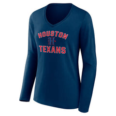 Houston Texans Women's Secondary Logo Victory Arch Long Sleeve V-Neck T-Shirt Navy - NFL