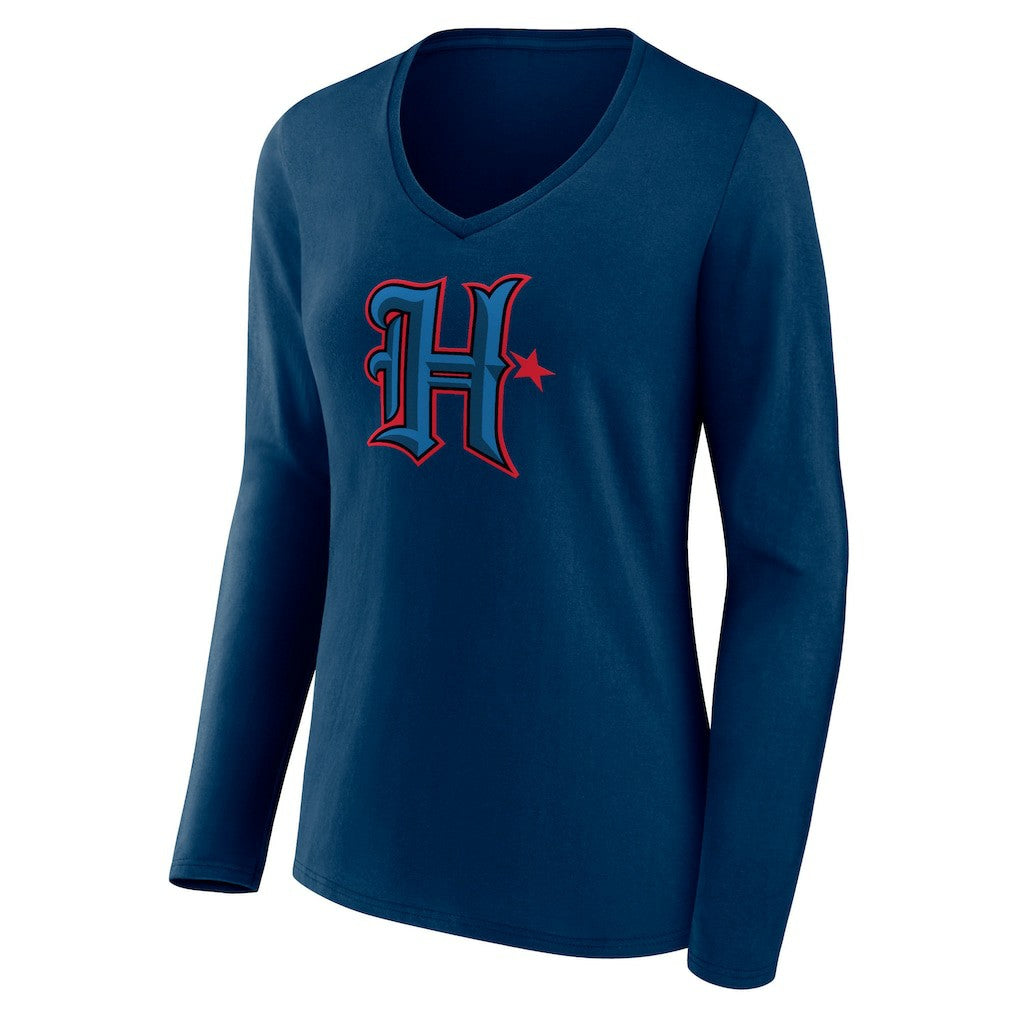 Houston Texans Women's Secondary Logo Long Sleeve V-Neck T-Shirt Navy - NFL