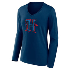 Houston Texans Women's Secondary Logo Long Sleeve V-Neck T-Shirt Navy - NFL