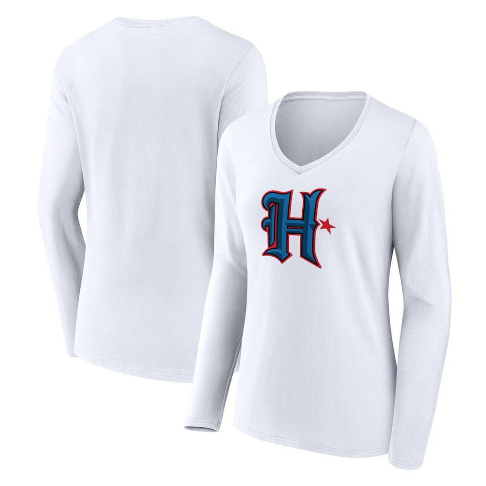 Houston Texans Women's Secondary Logo Long Sleeve V-Neck T-Shirt White - NFL