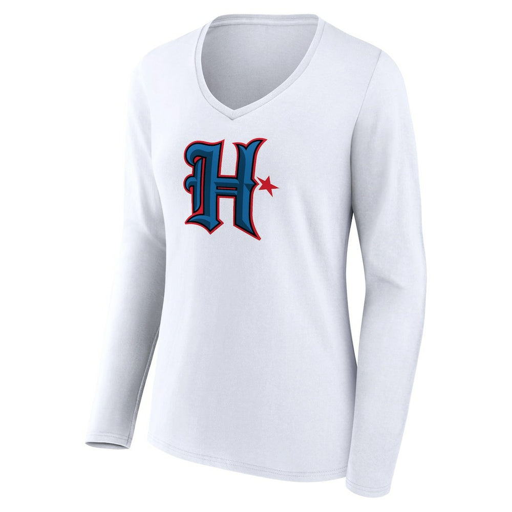 Houston Texans Women's Secondary Logo Long Sleeve V-Neck T-Shirt White - NFL