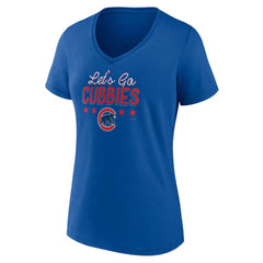 Chicago Cubs Women's Let's Go Cubbies V-Neck T-Shirt On Sale