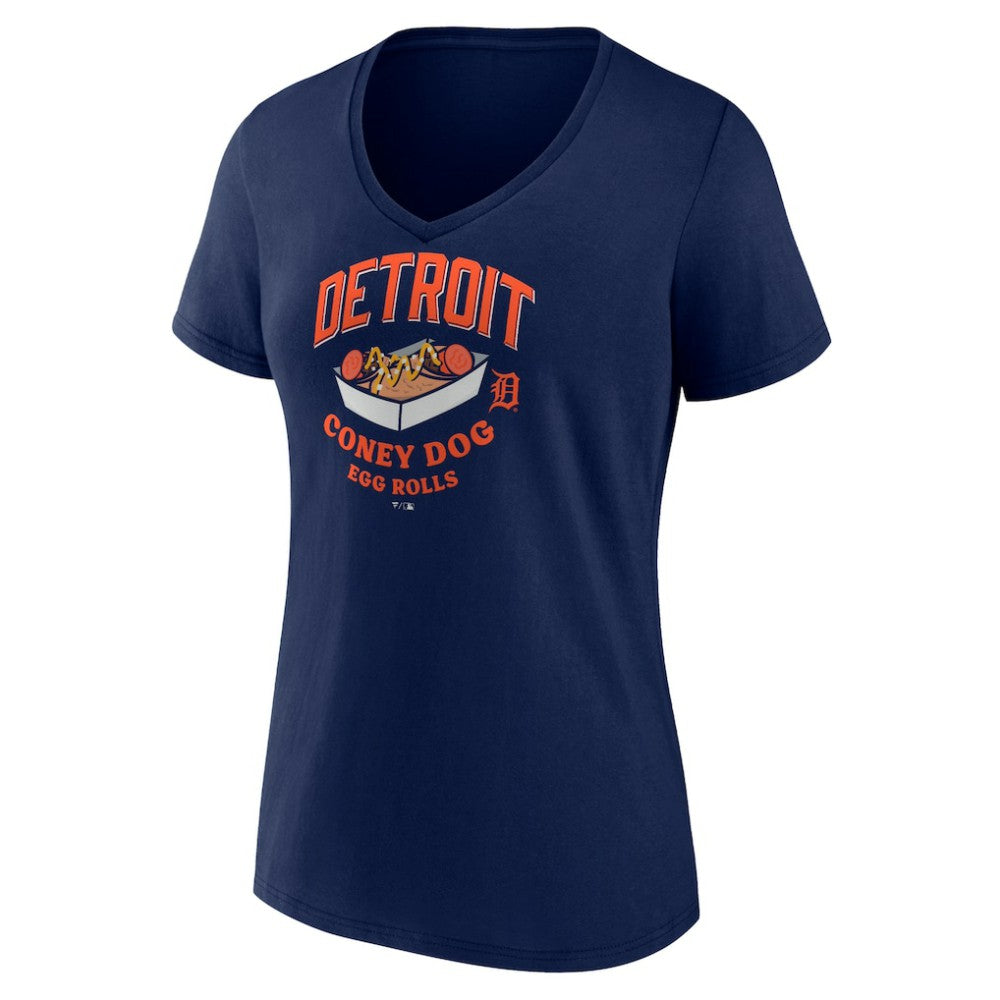 Detroit Tigers Women's Coney Dog Egg Rolls V-Neck T-Shirt for sale