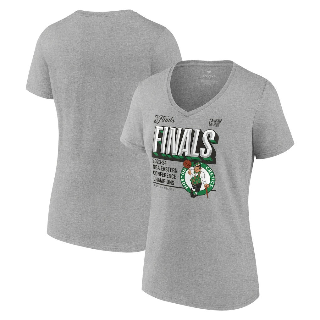 Fanatics - Boston Celtics Women's 2024 Eastern Conference Champions Locker Room Post Up Move V-Neck T-Shirt - Steel