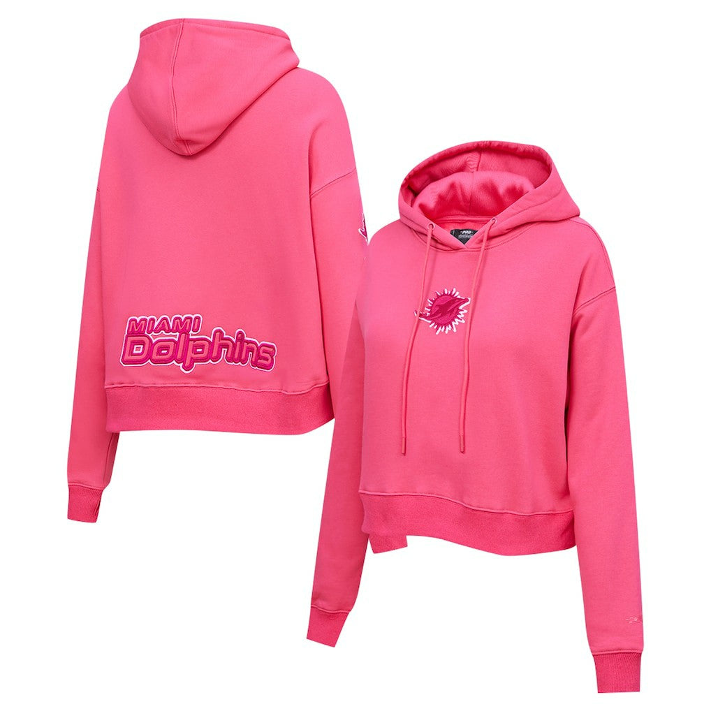 Miami Dolphins Pro Standard Women's Triple Pink Cropped Fleece Pullover Hoodie Pink - NFL