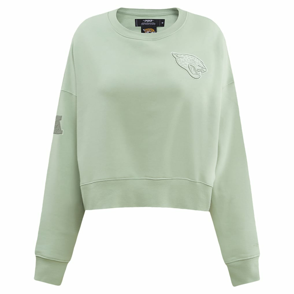 Jacksonville Jaguars Pro Standard Women's Oversized Cropped Neutral Pullover Sweatshirt Light Green - NFL