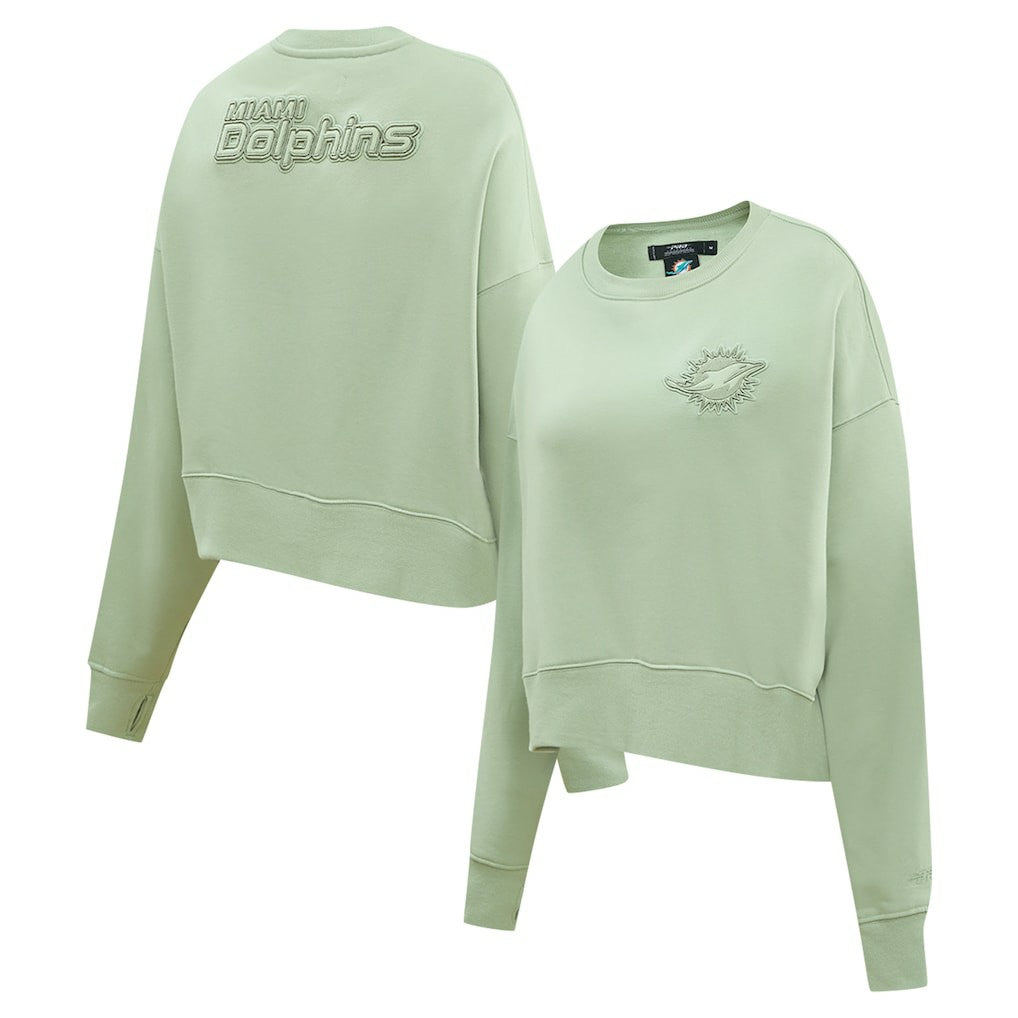 Miami Dolphins Pro Standard Women's Oversized Cropped Neutral Pullover Sweatshirt Light Green - NFL